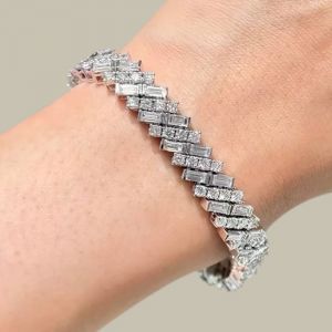 Round & Baguette Cut White Sapphire Tennis Bracelet Bridal Jewelry For Women