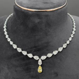 41 Ct Two Tone Pear Cut Yellow Sapphire Bridal Jewelry Wedding Necklace For Women