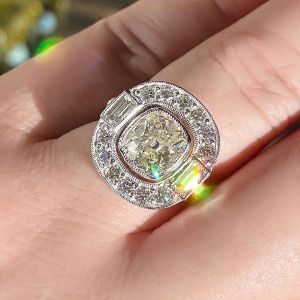 3.95 Ct Milgrain Cushion Cut Yellow Sapphire Promise Rings Engagement Rings For Women  