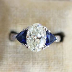 3.6 Ct Three Stone Oval Cut White Sapphire Engagement Ring Bridal Jewelry For Women 