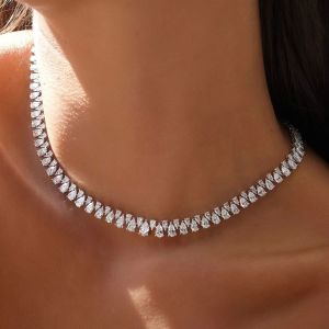 Pear Cut White Sapphire Bridal Jewelry Tennis Necklace Wedding Necklace For Women