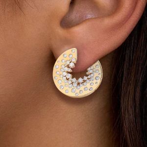 2.48 Ct Golden Round Cut White Sapphire Earrings Hoop Earrings Bridal Jewelry For Women 