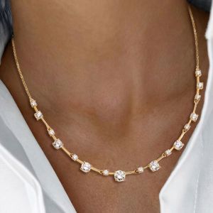 Gold Chain Round Cut White Sapphire Gold Necklace Pendant Necklace For Women Wedding Jewelry