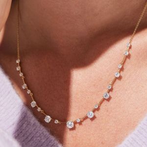 Gold Chain Round Cut White Sapphire Gold Necklace Pendant Necklace For Women  