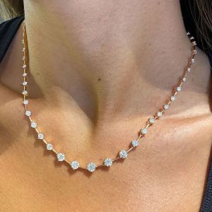 Gold Chain Round Cut White Sapphire Gold Necklace Tennis Necklace For Women  