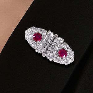 Cushion Cut Ruby Sapphire Brooches For Women Luxury Jewelry 4.74 Ct 