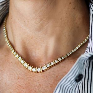Gold Round Cut White Sapphire Gold Necklace Tennis Necklace For Women  