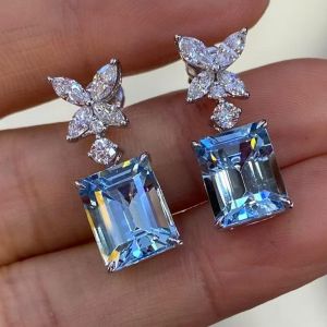 Emerald Cut Aquamarine Drop Earrings Luxury Jewelry For Women