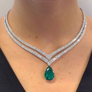 Double Row Pear Cut Emerald Sapphire Wedding Necklace For Women Luxury Jewelry 
