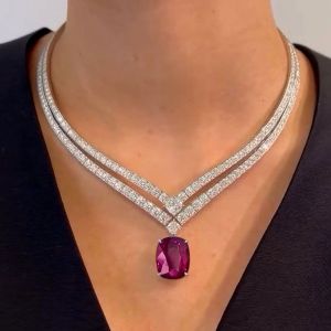 Double Row Cushion Cut Ruby Sapphire Wedding Necklace For Women Wedding Jewelry 