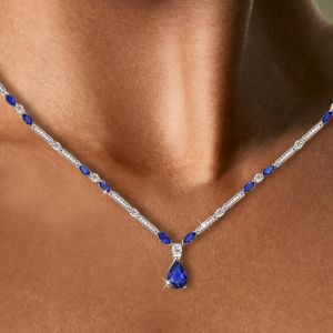 Pear & Marquise Cut Blue & White Sapphire Necklace For Women Wedding Jewelry 