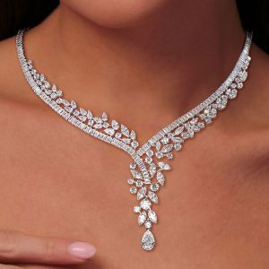 Pear Cut White Sapphire Necklace Wedding Necklace Luxury Jewelry For Women 23.97 Ct 