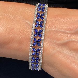15.2 Ct Marquise Cut Blue Sapphire Bracelet For Women