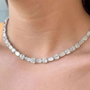87 Ct Cushion & Radiant Cut White Sapphire Tennis Necklace For Women 