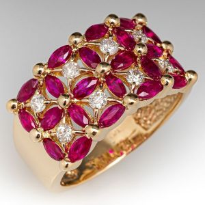 Golden Half Eternity Marquise Cut Ruby Sapphire Luxury Jewelry Wedding Band For Women 