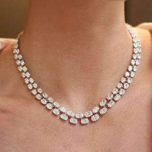 Double Row Oval Cut White Sapphire Necklace For Women Wedding Jewelry  