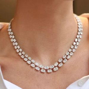 Double Row Oval Cut White Sapphire Necklace For Women Wedding Jewelry  