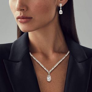 Pear Cut White Sapphire Necklace & Earrings Set For Women