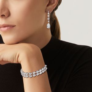 Pear Cut White Sapphire Bracelet & Earrings Set For Women Wedding Jewelry