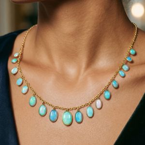 Golden Bezel Antique Oval Cut Opal Gold Chain Wedding Necklace Pendant Necklace For Women