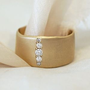 Golden Round Cut White Sapphire Torn Paper Band Wedding Band For Men 