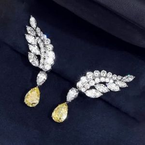 Two Tone Pear Cut Yellow Sapphire Earrings Wedding Jewelry Drop Earrings For Women