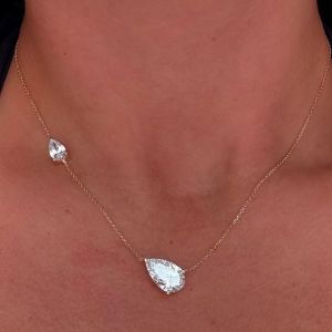 Golden Pear Cut White Sapphire Pendant Necklace For Women Wedding Jewelry