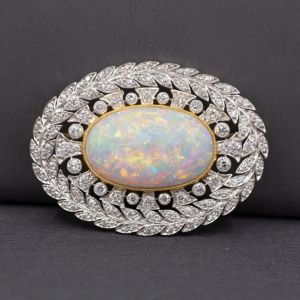 Two Tone Antique Oval Cut Opal Brooch For Women
