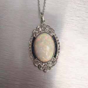 Antique Milgrain Oval Cut Opal Cabochon Necklace For Women