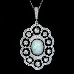 Milgrain Oval Cut Opal Pendant Necklace Wedding Necklace For Women