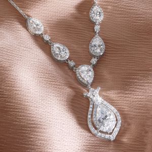 Double Halo Pear Cut White Sapphire Pendant Necklace For Women Wedding Jewelry 