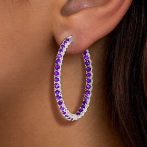 Stunning Round Cut Amethyst Sapphire Hoop Earrings For Women