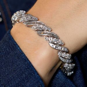Baguette & Round Cut White Sapphire Bracelet For Women Wedding Jewelry 