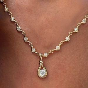 Round Cut White Sapphire Scalloped Necklace Tennis Necklace For Women