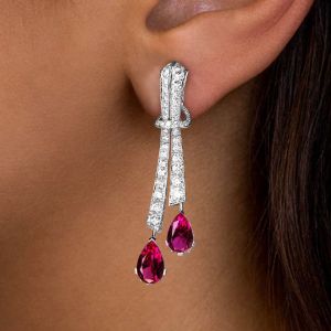 Pear Cut Ruby Sapphire Drop Earrings For Women Wedding Jewelry 
