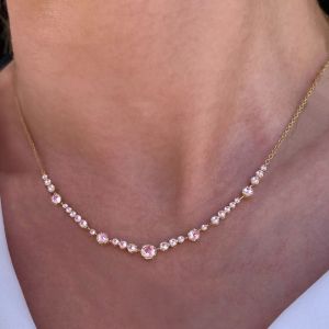 Golden Round Cut Pink Sapphire Pendant Necklace For Women Wedding Jewelry 
