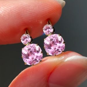 Gold Cushion Cut Pink Sapphire Earrings Drop Earrings For Women 