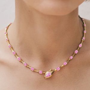 Golden Serpent designs Pear Cut Pink Sapphire Luxury Jewelry Wedding Necklace For Women