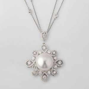 Round Pearl Two-Chain Pendant Necklace For Women Wedding Jewelry