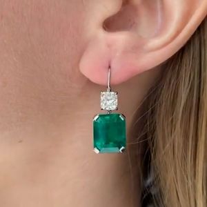 Emerald Cut Emerald Sapphire Drop Earrings For Women Wedding Jewelry 