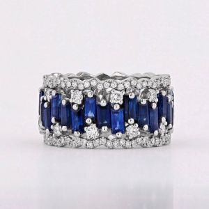 Baguette Cut Blue Sapphire Wedding Band For Women Wedding Jewelry