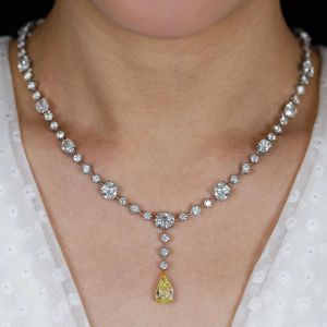 Two Tone Pear Cut Yellow Sapphire Lariat Necklace For Women Wedding Necklace 