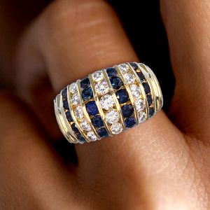 Dome Design Channel Set Round Cut Blue Sapphire Wedding Band For Women Wedding Jewelry 