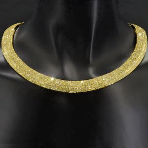 Golden Classic Round Cut Yellow Sapphire Pave Setting Silver Choker Necklace For Women