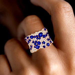 Rose Gold Round Cut Blue Sapphire Jewelry Wedding Band For Women 