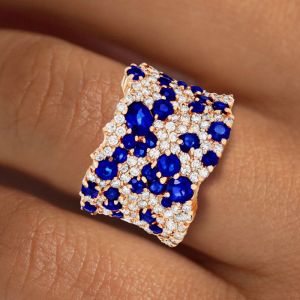 Rose Gold Round Cut Blue Sapphire Jewelry Wedding Band For Women 
