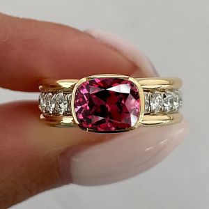 Two Tone Bezel Cushion Cut Ruby Sapphire Engagement Ring For Women Wedding Jewelry