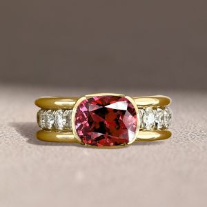 Two Tone Bezel Cushion Cut Ruby Sapphire Engagement Ring For Women Wedding Jewelry