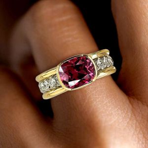 Two Tone Bezel Cushion Cut Ruby Sapphire Engagement Ring For Women Wedding Jewelry