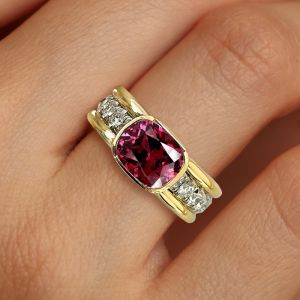 Two Tone Bezel Cushion Cut Ruby Sapphire Engagement Ring For Women Wedding Jewelry